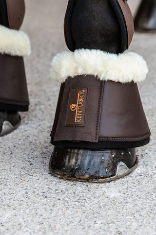 Buty skórzane z sztuczną owczą wełną brązowe