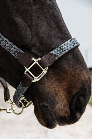 Braided Nylon Leather Halter Black