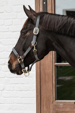 Braided Nylon Leather Halter Black
