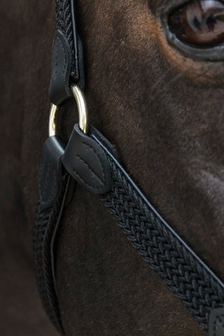 Braided Nylon Leather Halter Black