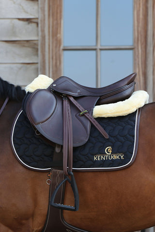 Tapis de selle saut Logo Marine/Blanc/Marron